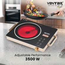 Load image into Gallery viewer, Ventair Infrared Cooktop Tej-3500 | Black | Crystal Glass Top Plate, Digital Display & Sensor Touch Controls For Frying Boiling Grilling | 1 Year Warranty