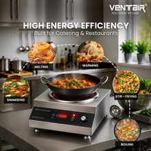 Load image into Gallery viewer, Ventair Commercial Induction 5000 W (Wok Style, Feather Touch Control, Preset Timer, Auto Cut-Off, High Power Induction Stove, 1 Year Warranty)