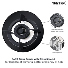 Load image into Gallery viewer, Ventair Glass Gas Hob Chef 3B (3 Burners)
