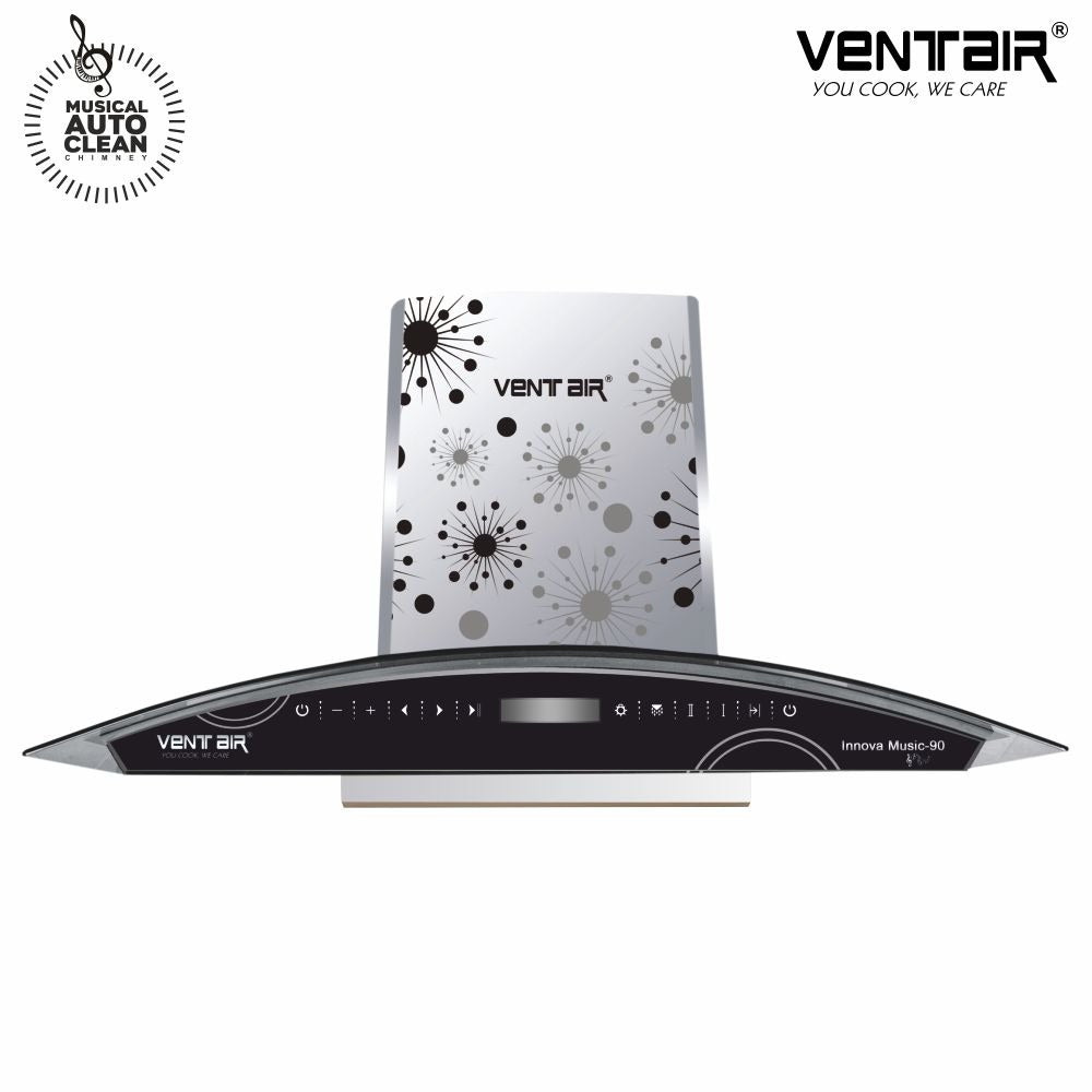 Innova Music 90 Musical Smart Auto Clean Chimney (Feather Touch Control, 90cm,1400 m3h,11° Baffle Filter)