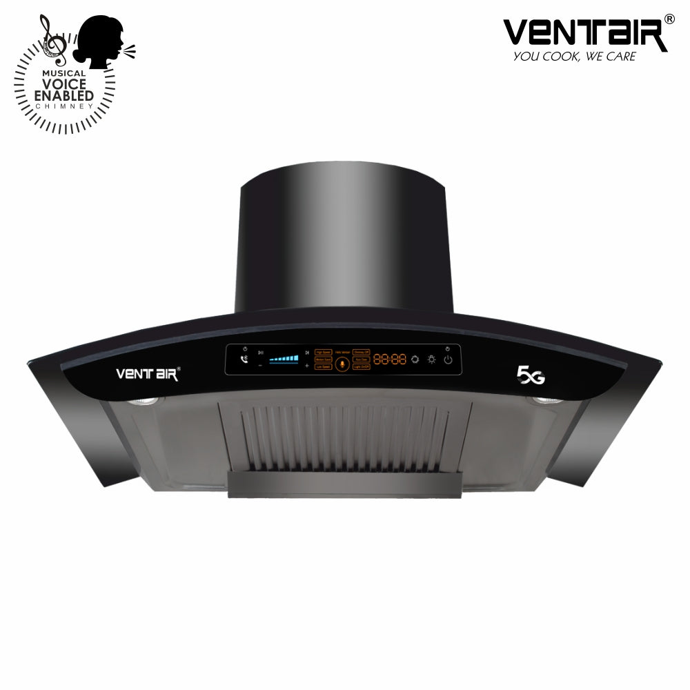 Bharat 5G Music 90 - Voice Enabled Smart Auto Clean Chimney (In-built Bluetooth, 90cm, 1500 m3h, 11° Baffle Filter)