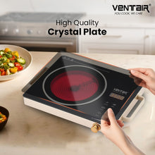 Load image into Gallery viewer, Ventair Infrared Cooktop Tej-3500 | Black | Crystal Glass Top Plate, Digital Display &amp; Sensor Touch Controls For Frying Boiling Grilling | 1 Year Warranty
