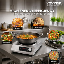 Load image into Gallery viewer, Ventair Commercial Induction 3500 W (Wok Style, Feather Touch Control, Preset Timer, Auto Cut-Off, High Power Induction Stove, 1 Year Warranty)
