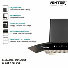 Load image into Gallery viewer, V8-90 DLX Smart Auto Clean Chimney (Motion Sensor, 90cm, 1500 m3h, 11 Degree Baffle Filter)
