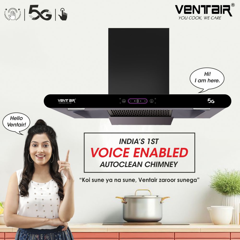 Ventair Tiffany 5G 90 Voice Enabled Chimney (Motion Sensor, 90 cm