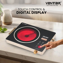 Load image into Gallery viewer, Ventair Infrared Cooktop Tej-3500 | Black | Crystal Glass Top Plate, Digital Display &amp; Sensor Touch Controls For Frying Boiling Grilling | 1 Year Warranty
