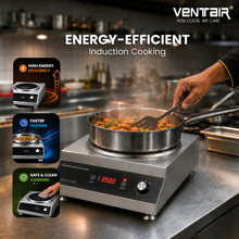 Load image into Gallery viewer, Ventair Commercial Induction 5000 W (Wok Style, Feather Touch Control, Preset Timer, Auto Cut-Off, High Power Induction Stove, 1 Year Warranty)
