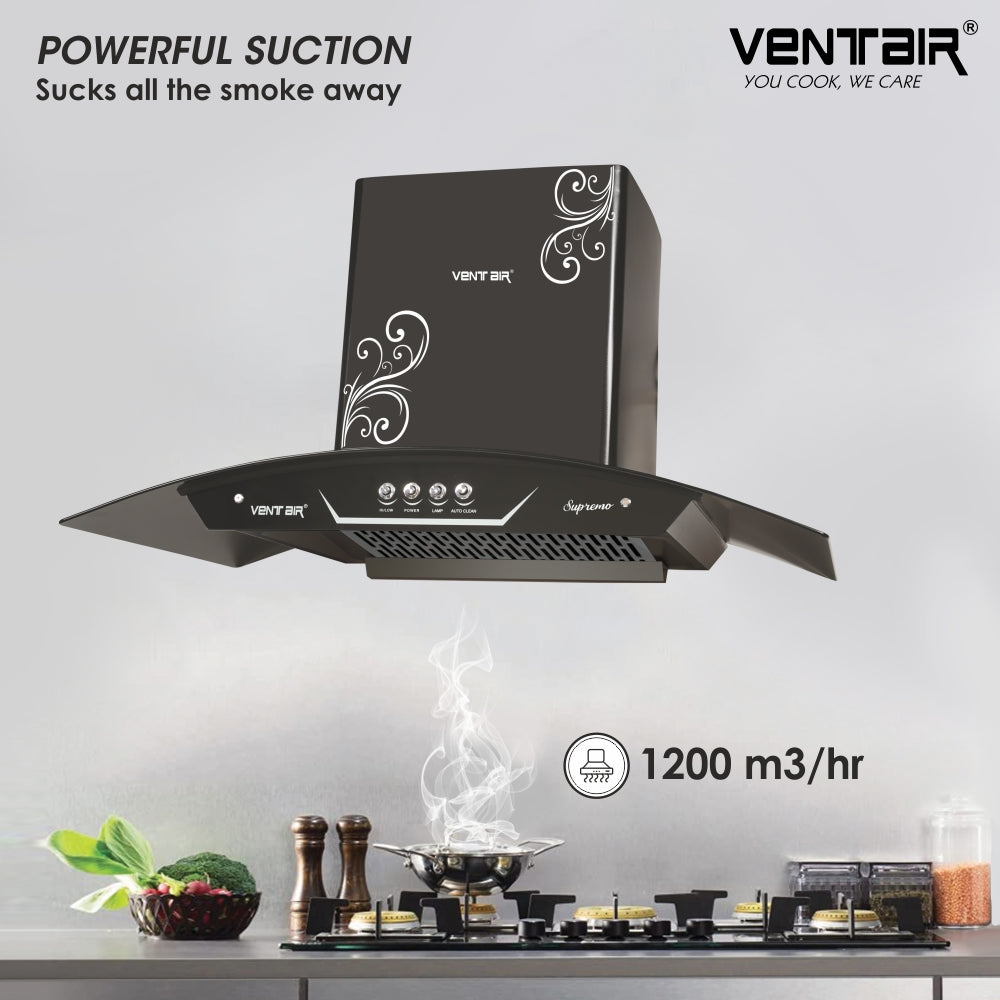 Ventair Supremo Auto Clean Chimney Push Button Control 90cm