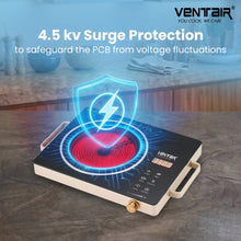 Load image into Gallery viewer, Ventair Infrared Cooktop Tej-3500 | Black | Crystal Glass Top Plate, Digital Display &amp; Sensor Touch Controls For Frying Boiling Grilling | 1 Year Warranty
