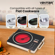 Load image into Gallery viewer, Ventair Infrared Cooktop Tej-3500 | Black | Crystal Glass Top Plate, Digital Display &amp; Sensor Touch Controls For Frying Boiling Grilling | 1 Year Warranty
