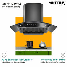 Load image into Gallery viewer, V8-75 DLX Smart Auto Clean Chimney (Motion Sensor, 75 cm, 1400 m3h, 11° Baffle Filter)
